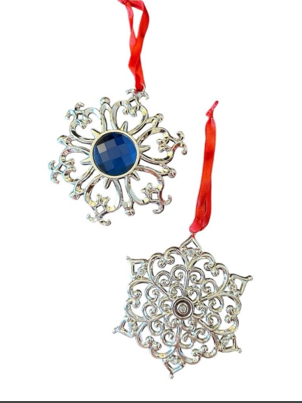Lenox Sparkle and Scroll Snowflake Christmas Ornaments - Set of 2
